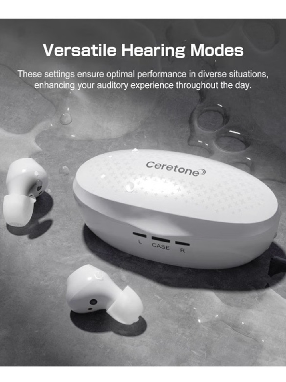 Ceretone White Hearing Aids with Charging Case
